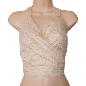 PHILTHY Cream Floral Lace Sleeveless Wrap Top Small/ Medium